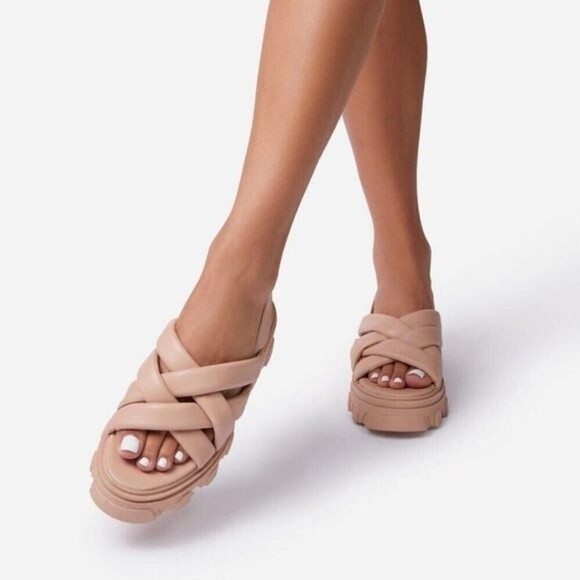 EGO Annalyn Pink Nude Chunky Faux Leather Sandals  - Picture 10 of 10